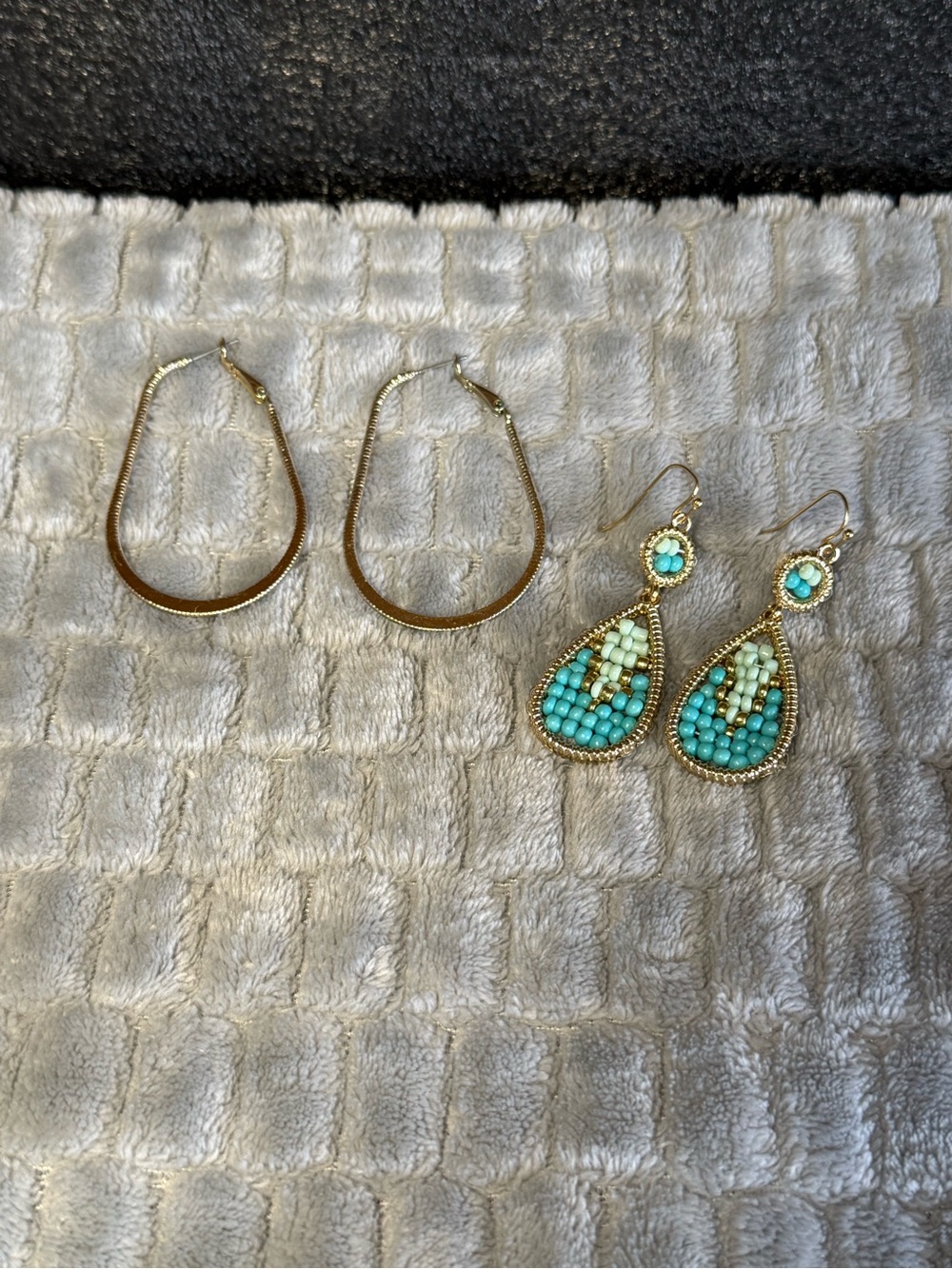 Gold Hoop Earrings and Turquoise Beaded Teardrop Dangle Earrings Set